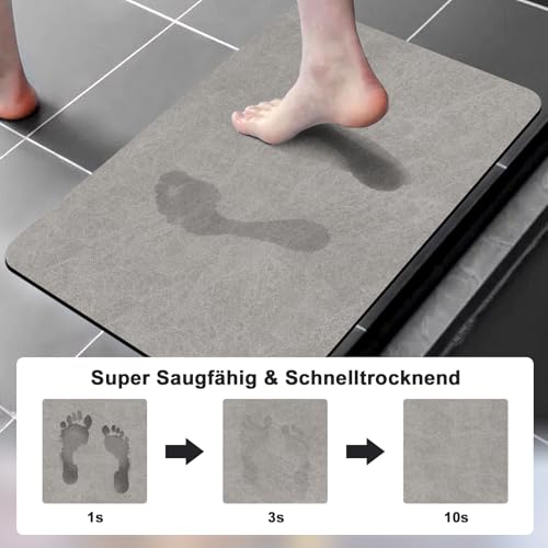 KAZOLEN rutschfeste Badematte Super Absorbierende Badezimmerteppich: dünn 50 x 80 cm Waschbar schnelltrocknende Badvorleger Duschvorleger für Dusche, Badewannen und Badezimmer, Toilette, grau