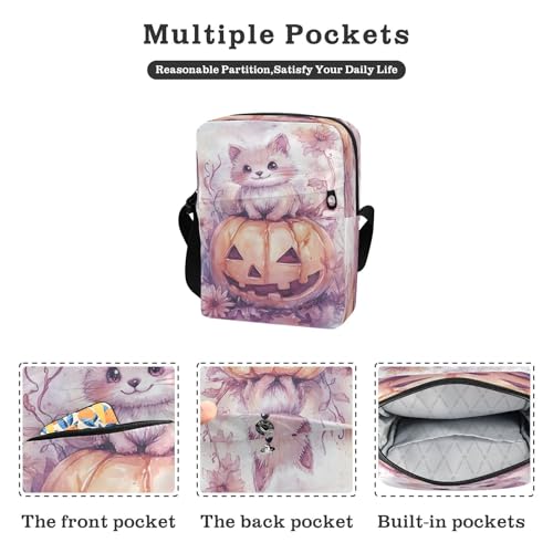 Crossbody Bag Thanksgiving Pumpkin Cat Messenger Bag for Women Men Purse Shoulder Bag Satchel Bag with Adjustable Strap 202b68792