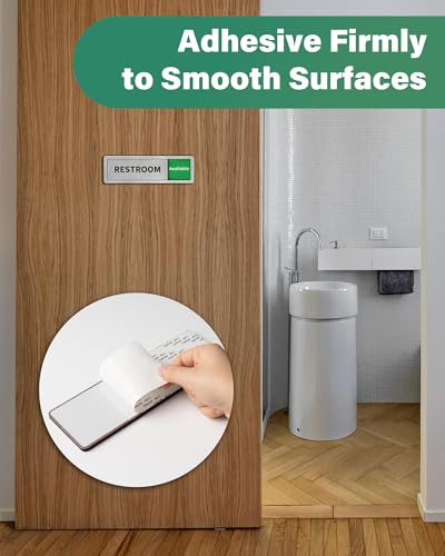 Image of Restroom sign,Bathroom Door Sign, Available /In Use Privacy Bathroom Slider Sign,Self Adhesive Restroom Signs for Business, Office, Store, Home, Occupied Vacant Indicator,Brushed Silver