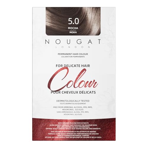 NOUGAT Mocha Permanent Hair Color Kit - 100% Gray Coverage, Ammonia Free & PPD Free for Sensitive Scalp - 3-in-1 Color, Repair & Nourish System with Anti-Aging...