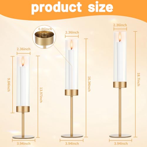 Set of 6 Gold Candle Holders, Tall Hurricane Candlestick Holders with Glass for Taper and Pillar Candles, Home Decor for Wedding, Christmas, Party, Anniversary, Dining Table - Image 4