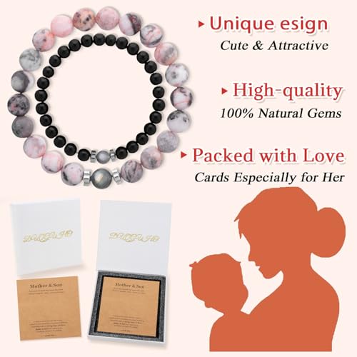 Image of DUQGUHO Mommy and Me Bracelets Mothers Day Gifts for Mom from Daughter Son Matching Mother and Daughter Jewelry Mother Daughter Gift Back to School Bracelet 6 /8 mm Mom Birthday Gifts