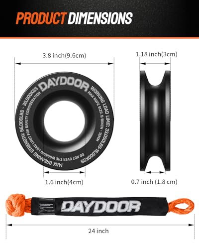 Image of DAYDOOR 68,300 LBS Soft Shackle Recovery Kit, 3 /4 inch x 24 inch (2-Pack) with 7075 Aluminum Snatch Ring, Winch Accessory for Ford F250 /F350, Ram 2500 /3500, Heavy Tractor & Full-Size Trucks(Orange)