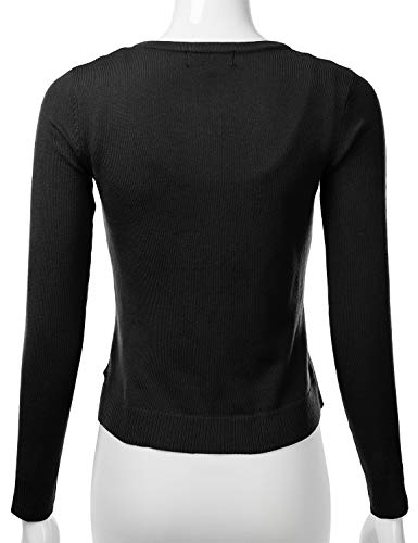 Floria Women's Slim Fit Long Sleeve Button Down Crew Neck Knit Cardigan Sweater Black S #TOP2