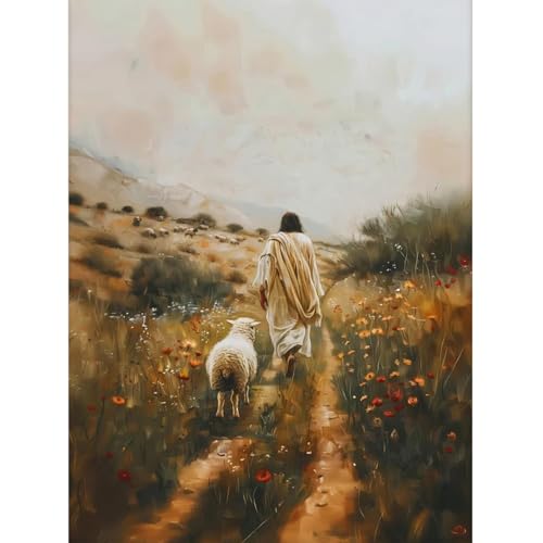 GOUOYANA Religious Diamond Art Kits for Beginners Jesus Diamond Painting Kits for Adults Christian Wall Art Decor DIY Crafts Full Drill Gem Art Lost Sheep Artwork for Walls Christian Gift 12x16 Inch