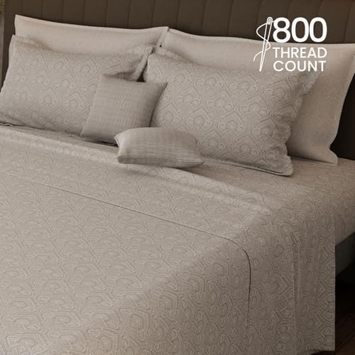 Image of BOUTIQUE LIVING Platinum Pulse Manchester 100% Cotton 800 TC Grey Ethnic Print King Bedding Set
