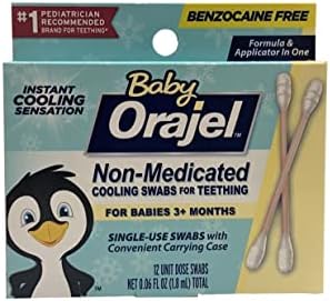 Orajel Baby Daytime Cooling Swabs for Teething, Drug-Free, 1 Pediatrician Recommended Brand for Teething*, 12 Swabs in Carrying Case