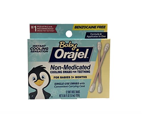 Orajel Baby Daytime Cooling Swabs For Teething, Drug-Free, 1 Pediatrician Recommended Brand For Teething*, 12 Swabs In Carrying Case #TOP2