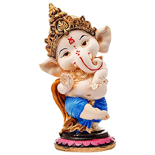 Image of MOSTOS - Handcrafted Lord Ganesha Idol Decorative Showpiece for Home, Office, Car Dashboard & Temple | Resin Ganpati Murti | Hindu God Ganesh Statue (Ashirwad Mudra + Raised Palm + Dholak)