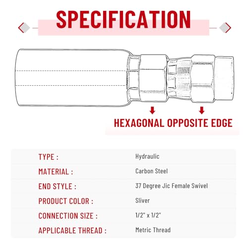 Image of 12 Pack Hydraulic Hose End Fittings: 1 /2 inch I.D. Hose x 1 /2 inch JIC 37 Female With Protection Cover Hydraulic End Swivel Crimp Fitting