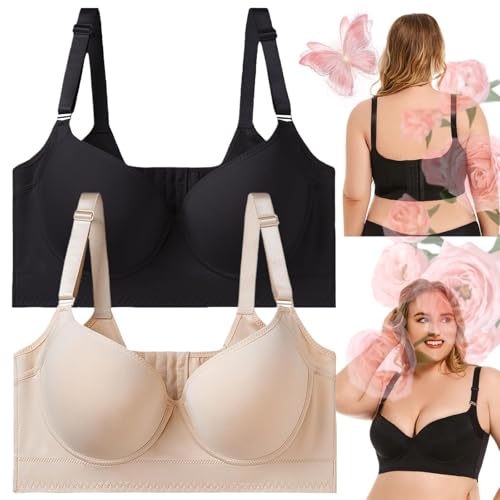 Soutien-gorge push-up lissant grande taille gainant noir et beige bonnet F pour femme