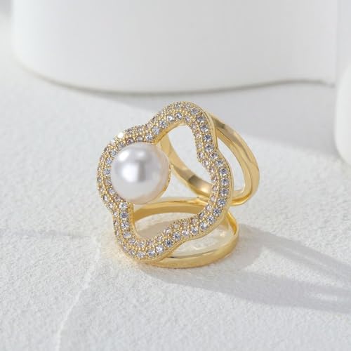 Image of Scarf Buckle for Women Rhinestones Pearl Silk Scarf Clips Fashion Clasp Ring Jewelry Valentine's Day Mother's Day Gift for Wife Mom Lover