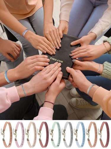 Image of Sureio 15 Pcs Christian Gift Bracelets for Women Men Inspirational Leather Religious Bible Verse God Faith Scripture Bracelet