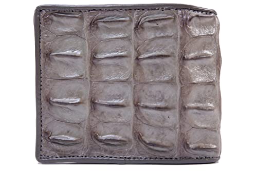 Image of Pelgio Genuine Crocodile Alligator Backbone Skin Leather Bifold Wallet ([B1] 6 Card Slots + 2 ID Windows + 2 Compartment for Bills, Tarpaulin Grey)