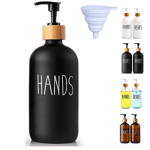 Image of LOOCHICA Black Glass Kitchen Soap Dispenser, Detergent Dispenser or Hands Soap Dispenser for Kitchen Sink, Black Soap Dispenser, Modern Farmhouse Decor Dish Soap Pump for Kitchen Organization