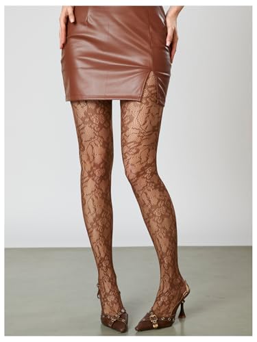 Image of RoseSeek Women's Floral Lace Fishnet Tights Kawaii Y2K See Through Stocking | Sheer Mesh, Lace Tights, Floral Lace Fishnet Tights, Thigh Highs, Leggings, Y2K Stockings