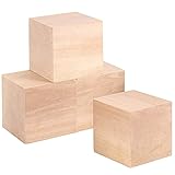 HOIGON 4 PCS 3 Inch Wooden Cubes, Natural Square Unfinished Wooden Craft Cubes for Crafts DIY...