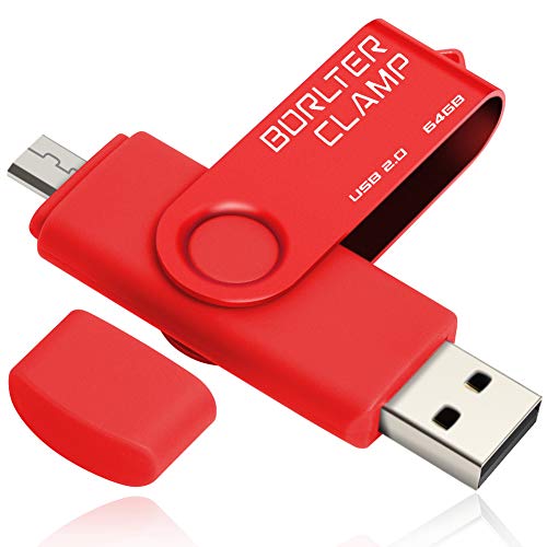 Image of BorlterClamp 64GB USB Flash Drive Dual Port Memory Stick, OTG Thumb Drive with Micro USB Drive Port for Android Smartphone Tablet & Computer (Red)