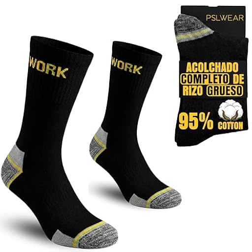 PSL WEAR 6 Pares | Calcetines Trabajo Térmicos y Gruesos Hombre | Work Socks con 95% Algodón Rizo Técnico y Acolchado en Todo el Calcetín, con Talón y Puntera Reforzados para Obra, Taller y Almacén | Ya disponible en tu tienda friki favorita! En mundofriki.es!