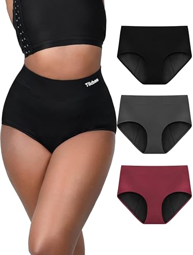TIICHOO Period Pants for Women Heavy Flow Regular Absorbency Period Underwear Pack of 3(M, Black/Burgundy/Gray)