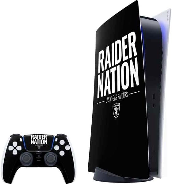 Skinit Decal Gaming Skin Compatible with PS5 Bundle - Officially Licensed NFL Las Vegas Raiders Black & White Design