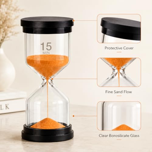 Image of Sand Clock 15 Minute Orange Hourglass Timer for Kitchen Classroom Games