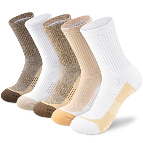 Image of Crew Socks Women Athletic Hiking Running Cushioned Compression Socks 3-5 Pairs