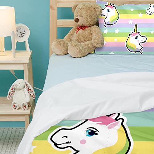 Housse de couette licorne blanche et rose avec ses deux taies d'oreiller Supersoft