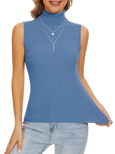 Image of Sleeveless Turtlenecks Tops for Women Slim Fit Knit Sleeveless Vest