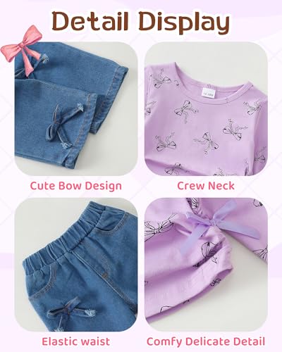 Image of Kucnuzki Toddler Baby Girl Clothes Long sleeve Fall Winter Shirt Tops Baggy Jeans Pants Set Kids Girls Outfits 2 Piece