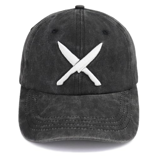 Funny Chef Hats Cross Knives Kitchen Hat for Men Women Adjustable Cotton Embroidered Dad Baseball Caps Black