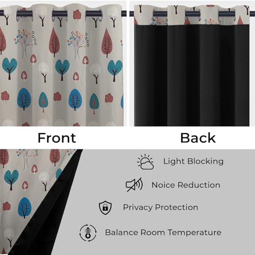 Image of BFAM Kids Blackout Curtains 9 feet Set of 1 - 100% Room Darkening, Thermal Insulated, Noise Reducing, Cute Animal & Rainbow Prints, Eyelet Curtains for Playroom, Bedroom & Nursery, Pack of 1 Curtain