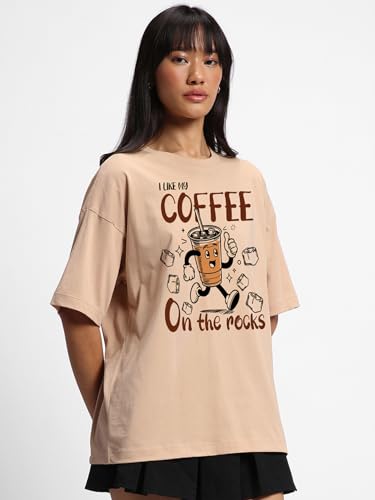 Image of Bewakoof Women's Cotton Oversized Fit Half Sleeve Round Neck T-Shirt | Casual wear | Streetwear | Oversized Tshirt for Woman Cotton| Baggy