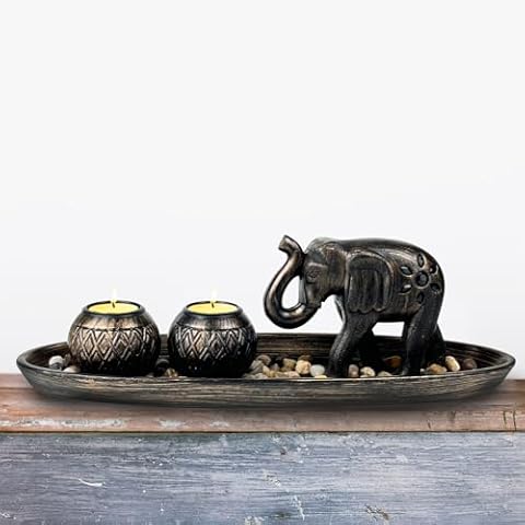 Home Decor Accessories for Coffee Table, Tealight Candle Holder with a Small Elephant for Dining Table Decor, Centerpiece Table Decorations for Living Room Decor Cover