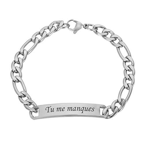 HOUSWEETY Bracelet Lien Poignet Chaine Maille Gourmette Poli - Plaque Service Gravure Personnalisee Offre