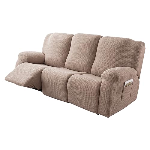 Image of Genina Recliner Cover Stretch Couch Covers, Sofa slipcover for Reclining Couch Thick Jacquard Furniture Protector Washable (Taupe, 3 Seat)