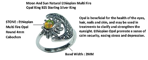 Image of Crescent Moon And Sun Natural Ethiopian Multi Fire Opal Ring 925 Sterling Silver Ethiopian Opal Ring Jewelry Vintage Ring Gift For Her