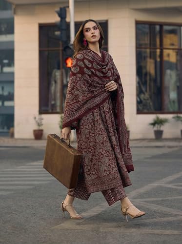 Image of ANNI Designer Women Printed Anarkali Kurta Palazzo Dupatta Set | Viscose Blend Ethnic Outfit | Flared Kurti with Bottom Wear
