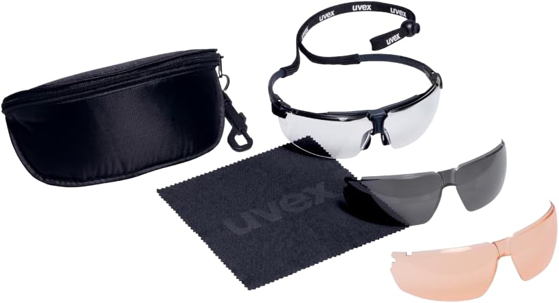 Uvex i-3 tactical Set - Gafas de protección de caza - Resistente a los golpes y tácticas - Gafas de planchado con 2 lentes intercambiables, tintadas y transparentes, antivaho, antiarañazos y