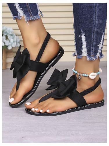 GORGLITTER Women's Bow Thong Sandals Dressy T-Strap Trendy 2025 Summer Flat Sandals Open Toe Slides3