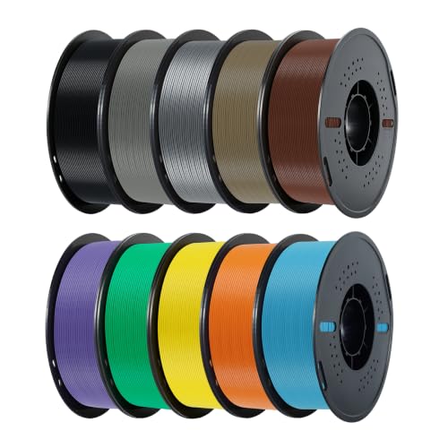 Image of Kingroon 1.75mm PLA Filament 10KG Bundle 10x1KG Spools, Dimensional Accuracy + /- 0.02mm, Tangle-Free 3D PLA Multi-Color Pack (Orange+Yellow+Green+Sky Blue+Purple+Black+Grey+Silver+Brown+Wood Color)