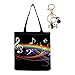 Eowppue Tragetasche Tote Bag &ndash; Elegante Einkaufstasche mit Notenmuster und Katzenanh&auml;nger &ndash; Ihre praktische und stilvolle Begleiterin f&uuml;r jede Gelegenheit