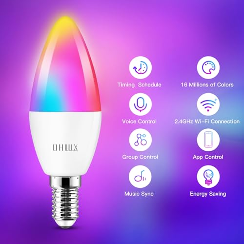 OHLUX Smart Candelabra LED Light Bulbs, 4W 40W Equivalent E12 Base, Compatible with Alexa Google Assistant, Color Changing Bulbs with 16 Million Colors, 2.4GHz WiFi, 4 Pack - Image 4