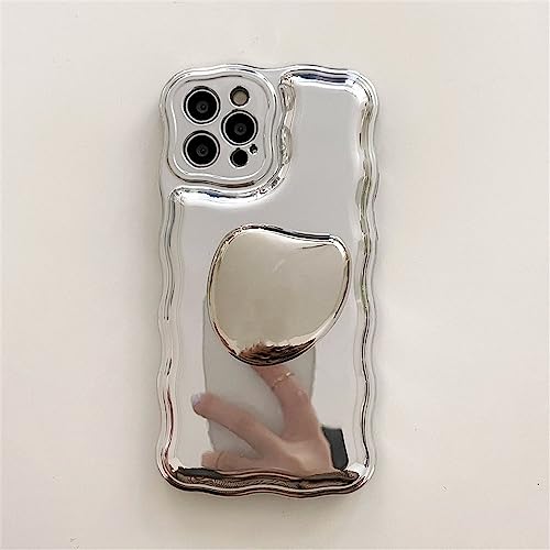 Funda para iPhone 13 Pro con soporte de ondas plateado ideal para tus videollamadas