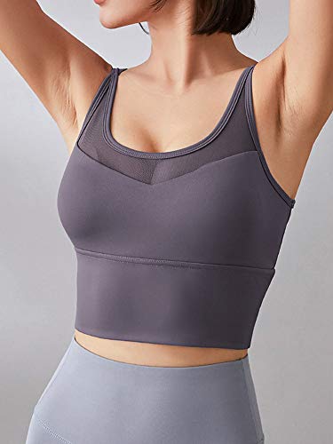 Ajcoflt Sutiã esportivo feminino push-up à prova de choque acolchoado corta-tops com costura regata
