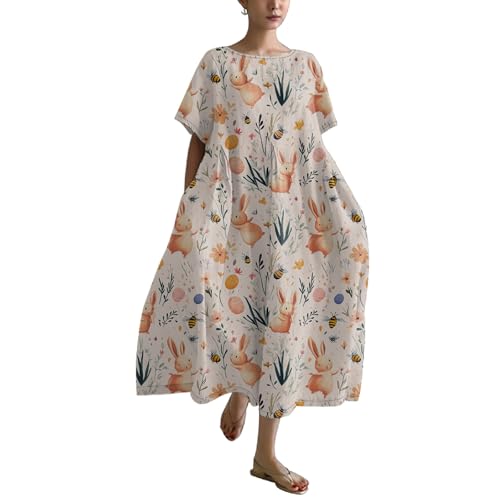 Womens Easter Dresses 2025 Casual Short Sleeve Crew Neck Midi Dress with  Pockets Funny Rabbit Egg Print Floral Dress Summer Trendy Oversized Flowy  Dress Beach Sundresses S at Amazon Women's Clothing store