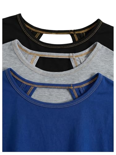 Image of RoseSeek Women's 3 Packs Open Back Tops T Shirt Criss Cross Cut Out Tee Short Sleeve Crewneck Summer Backless Tops