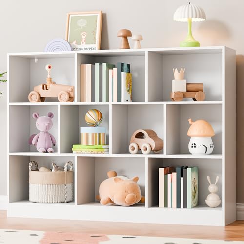Cozy Castle White Bookshelf, 3-Tier Open Shelf Bookcase, 10 Cube Storage Organizer with Anti-Tilt...