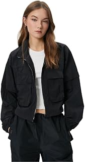KOTON Women's Parachute Jacket Zipper Closure Stand-Up Neck Flap Pocket Detail Coat