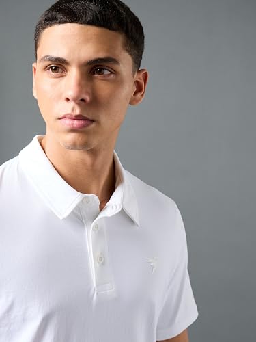 Image of TECHNOSPORT Men's Solid Slim Fit Polo Collar T-Shirt COTFLEX Half Sleeve Button Polyester for Gym Running Workout UPF50+ Anti Odour